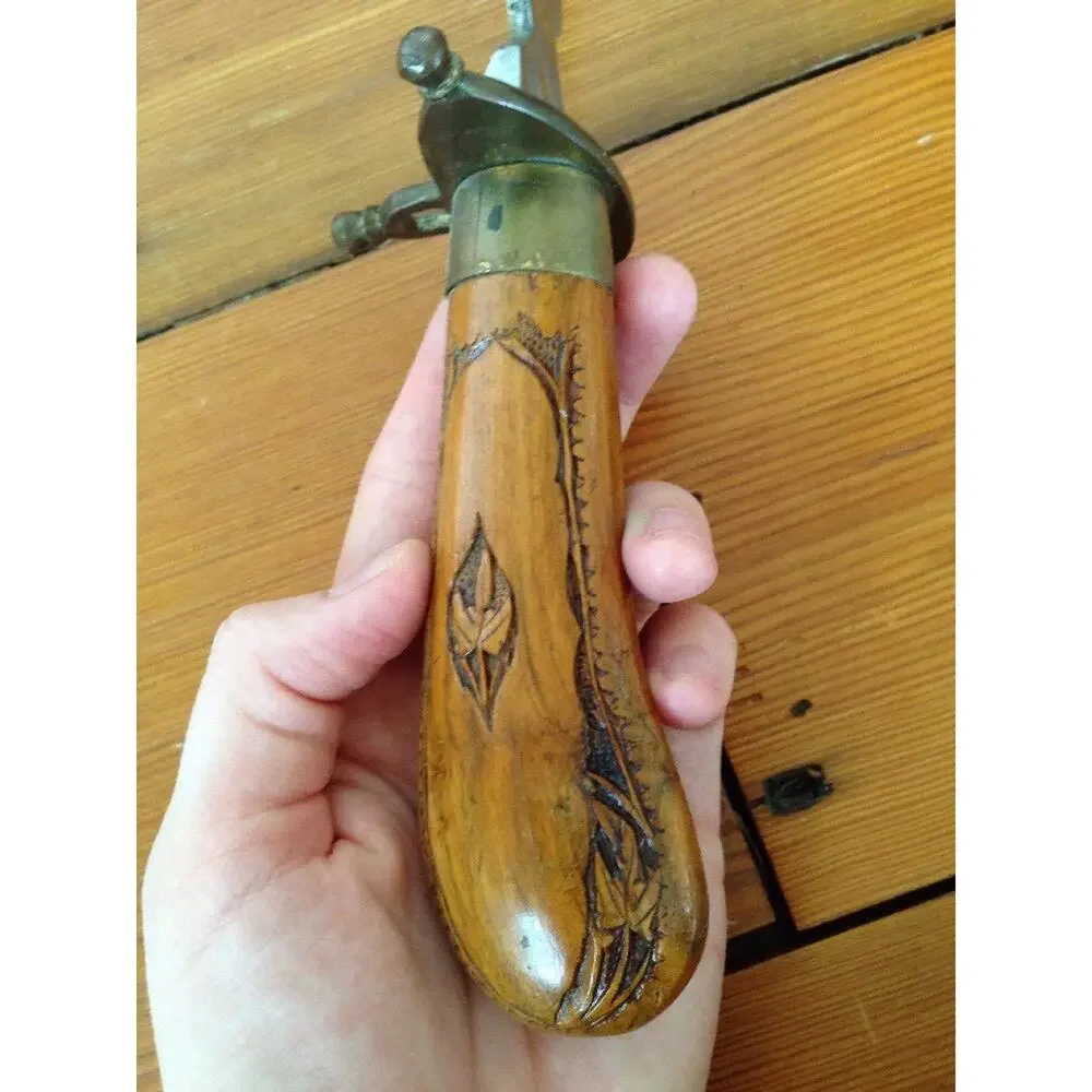 Vtg India Made Wood Carved Brass Scabbard Sheath Carving Set Serving Fork Knife
